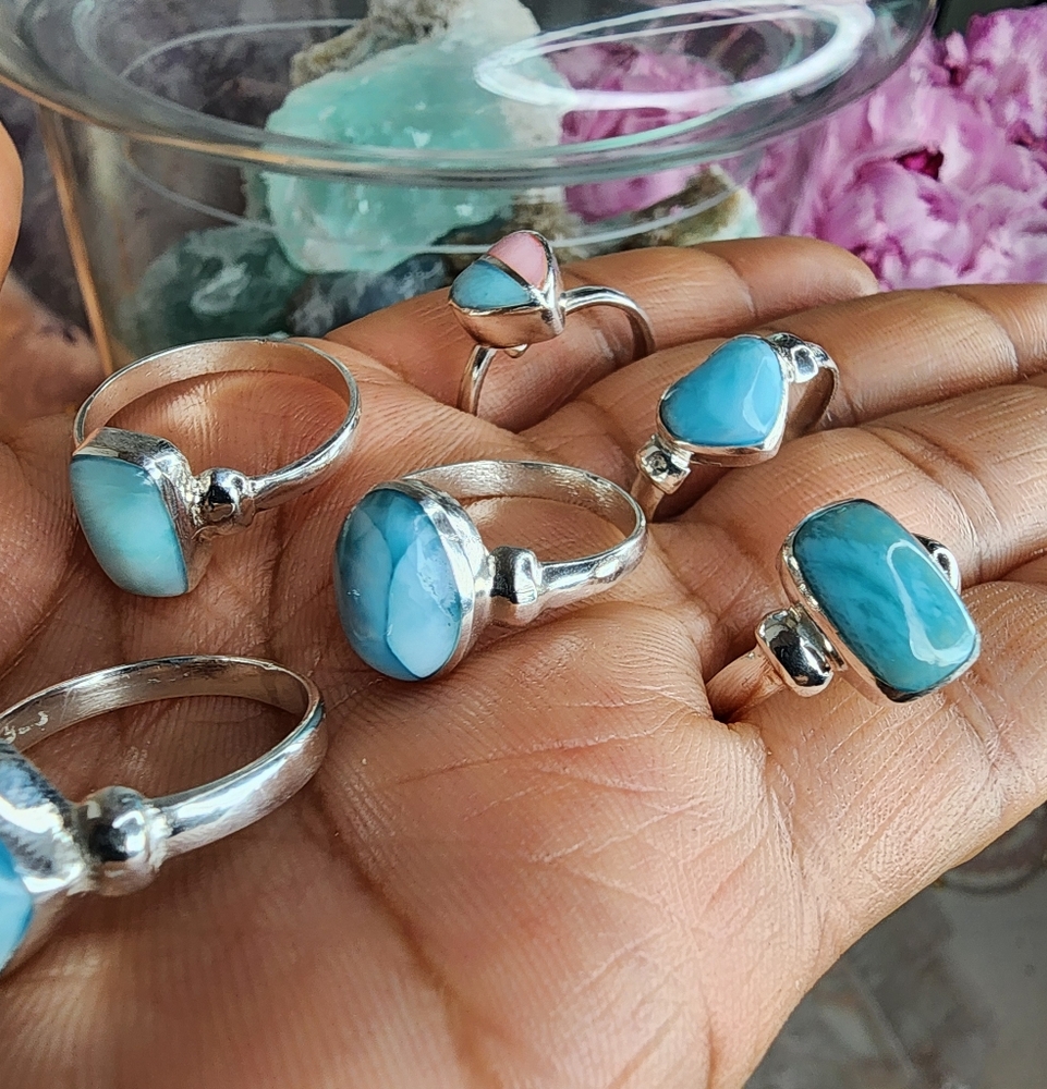 NEW Larimar gemstone rings in 925 sterling silver (size 5-9)